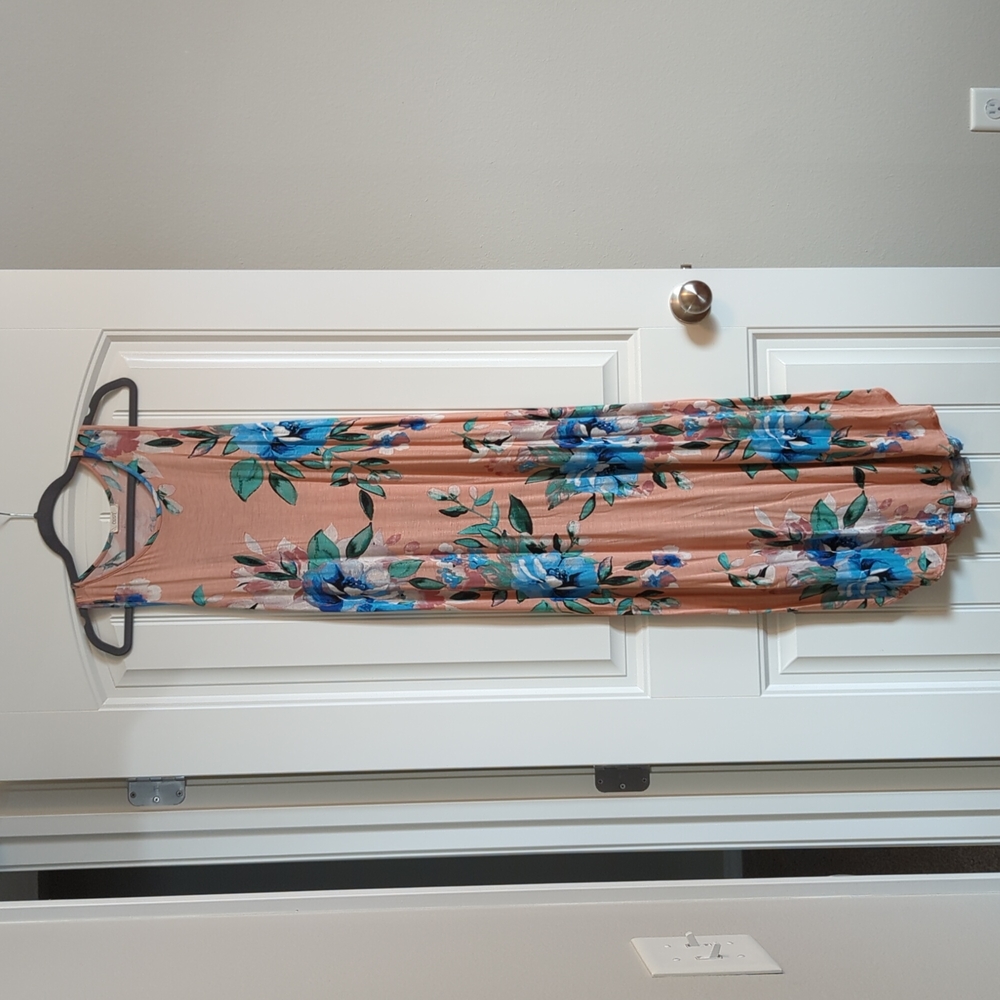 ODDY Racer back Peach, Blue, and Green Floral Lightweight Maxi Midi Dress